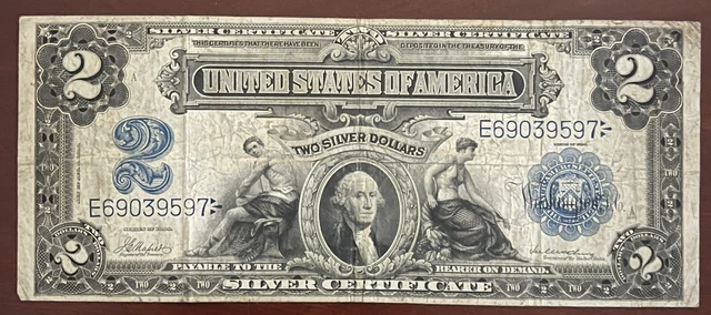 1899 $2 Silver Certificate Large Note Blue Seal ~ Circulated ~ Good/Very Good