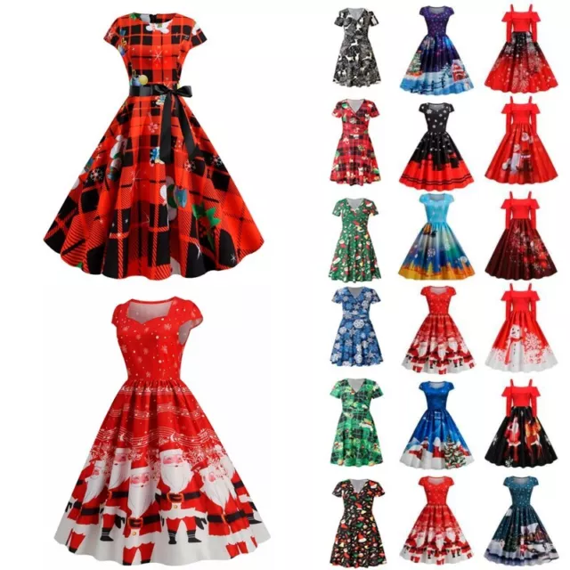 Womens Summer Christmas Dress Rockabilly Party Skater Swing Dresses Plus Size ❀❀