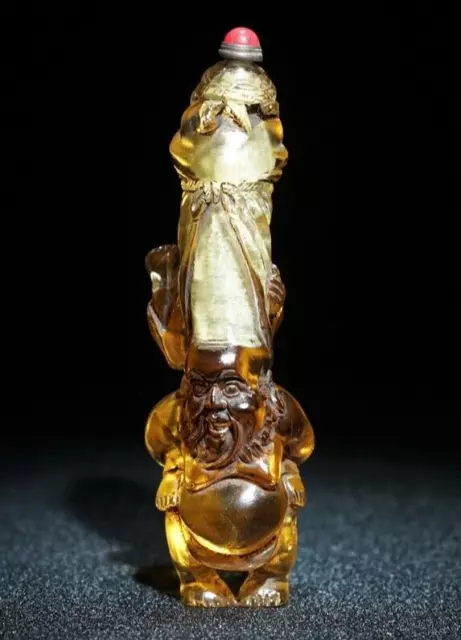 Exquisite art beijing yellow Coloured glaze carved figure statue snuff bottle