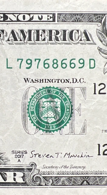 Fancy Serial Number $1 Bill Broken Ladder