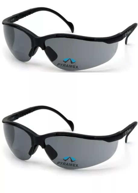 2- BIFOCAL SMOKE GRAY Sunglasses Protective READERS Safety Glasses UV ANSI Z87+