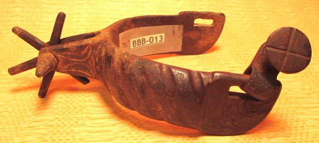 1800's HEAVY Unusual Shaped Chubby & ENGRAVED SILVER MEXICAN Iron SPUR