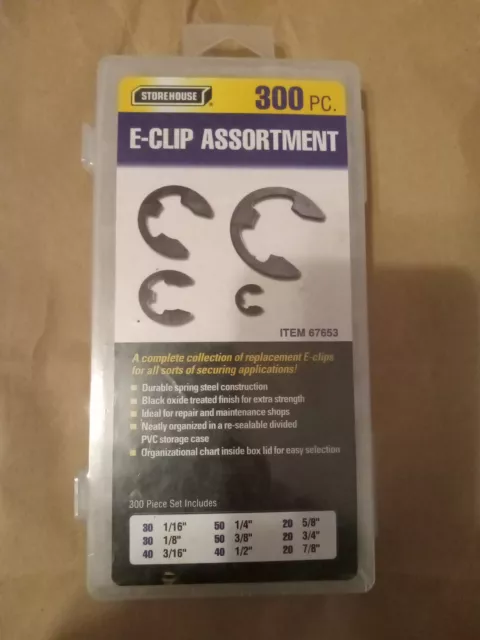 E Clip Assortment SAE Size Retainer Spring Steel Retaining Snap Black Oxide Kit