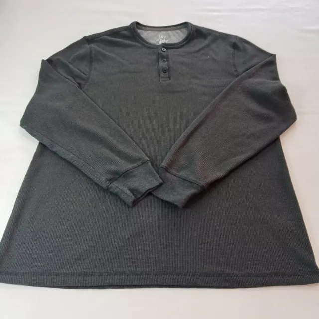 GEORGE MEN'S BLACK Henley Neck 1/4 Button Up Long Sleeves Sweatshirt XL ...