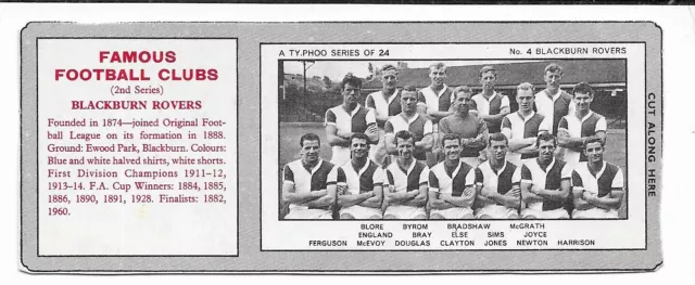 BLACKBURN ROVERS #4 2nd Series 1963 Famous Football Club Typhoo Tea Card