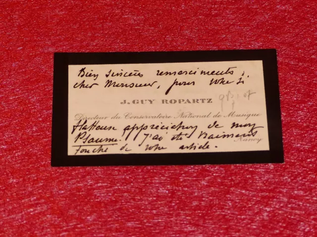 CDV Firmado 12 Líneas Autógrafos J Guy Ropartz (Compositor Música) Aprox 1910