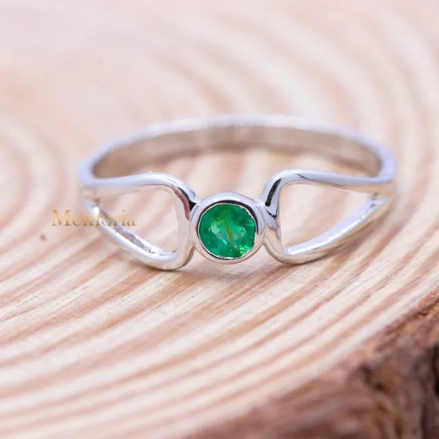 Pure Elegance Smaragd Verlobung Pledge Ring 925 Massives Sterlingsilber Schmuck