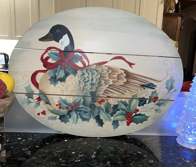 Large Porch Sign Rustic Wood Hand Painted Signed Primitive Christmas Goose VTG