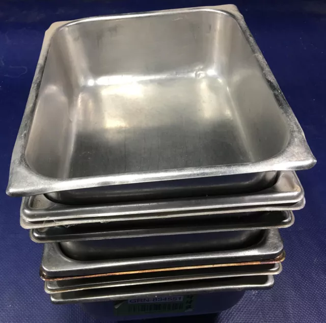 LOT of 8 Stainless Steel Half Size 4'' Deep Steam Table Pans 1/2