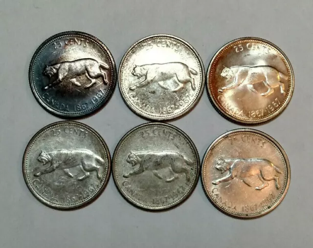 2x 1867-1967 Canada Lynx Quarters -  Commemorative Silver Coins of Canada - QEII