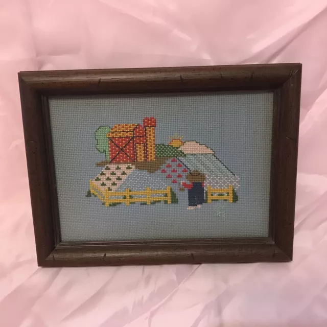 DE COLECCIÓN Punto de Cruz Contado Agricultor Mirando Sobre Campo Dakota del Sur Circa 1970