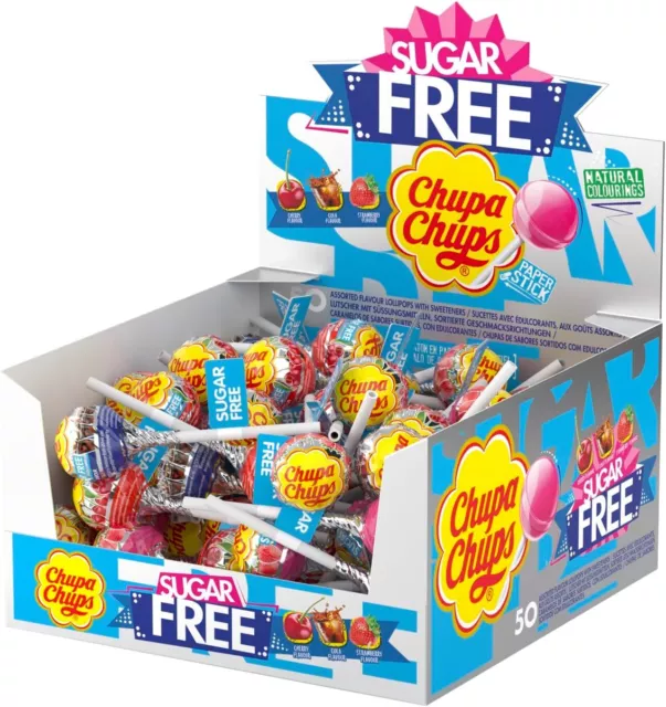 Chupa Chups Party Sweets - Sugar Free Assorted Box of Lollipops (50 Lollies In