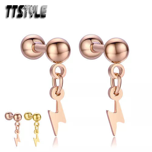 TTstyle Surgical Steel Dangle Cartilage Tragus lightning Earrings Pair Gold/Rose