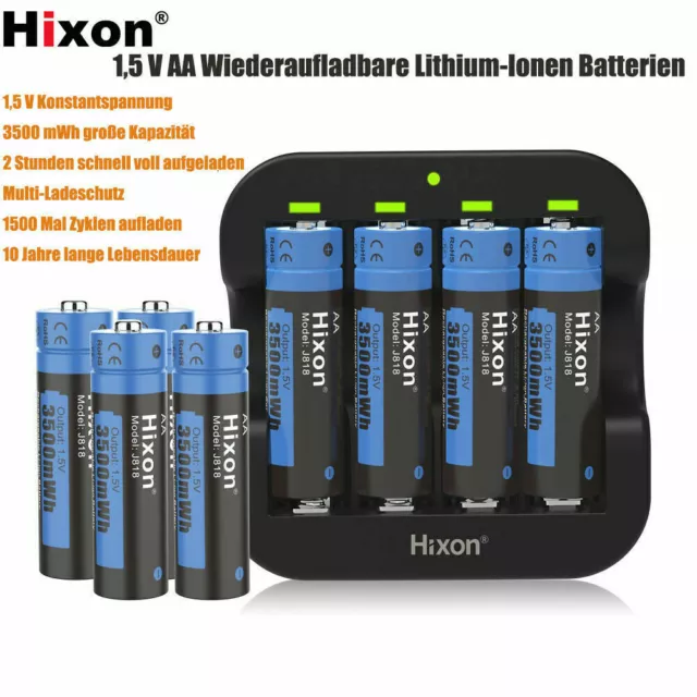 Hixon Batterien AA 3500mWh Lithium 1,5V Wiederaufladbare AA Batterien Akku AA