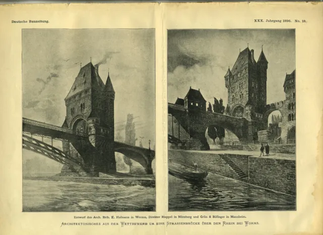 1896 Deutsche Bauzeitung # 22 Straßenbrücke über Rein bei Worms