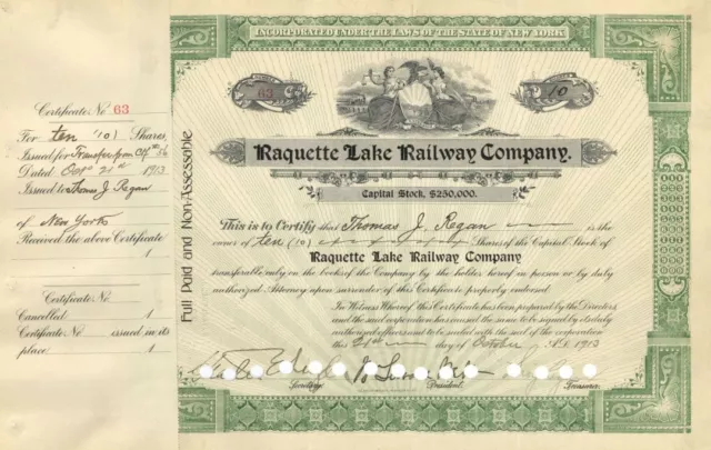 Raquette Lake Railway Co. signed by William Seward Webb - Autograph Railroad Sto