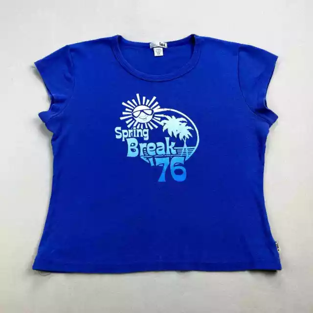 Vintage Spring Break T-Shirt Womens XL Blue Beach Vacation Sun Island LEI y2k