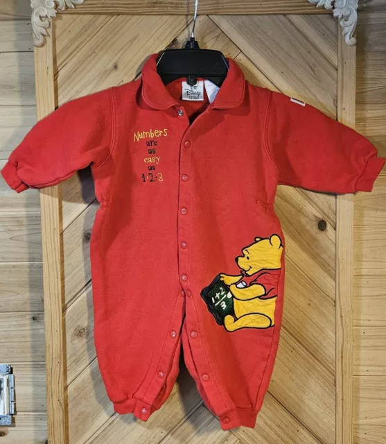 Vintage 90's Disney Store Winnie the Pooh Embroidered Red Romper Size 6 Months