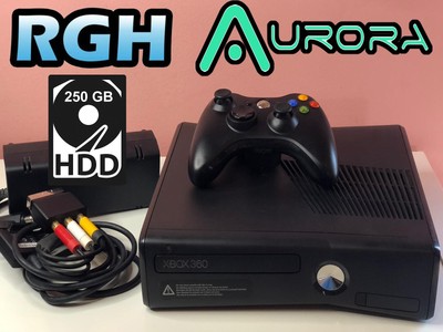 Microsoft Xbox 360 slim 500gb console con 80 GIOCHI JTAG 3.0 aurora con 1 controller 