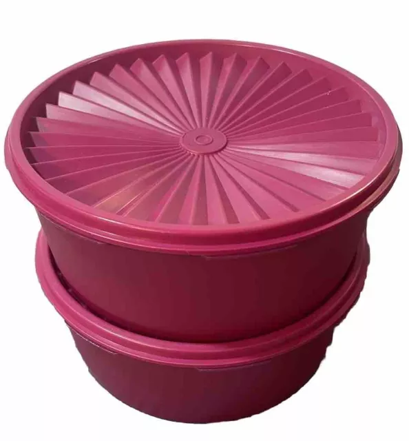 Tupperware Servalier Canisters PINK 2pk Plastic Cookie Stacking RADDISH 7.5 cup 2