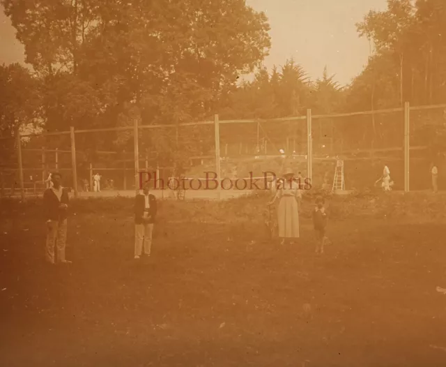 Family France Tennis c1920 Photo Stereo Glass Plate Vintage P29L11n11