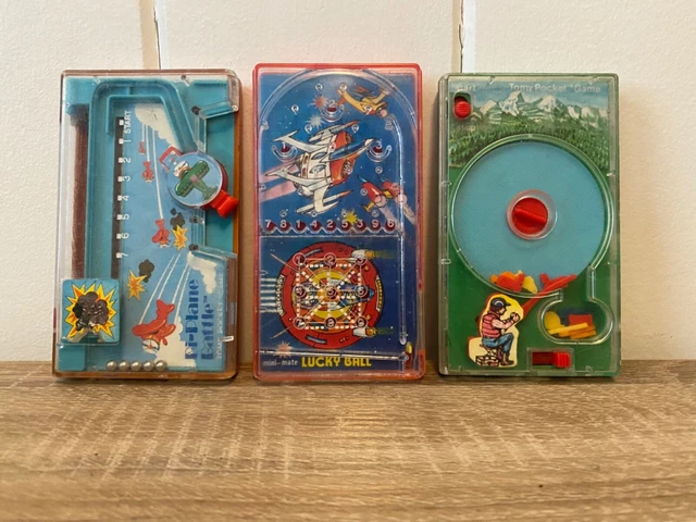 Tomy Vintage 1970’s Bi- Plane Battle Lucky Ball Fishing Pocket Pinball Games