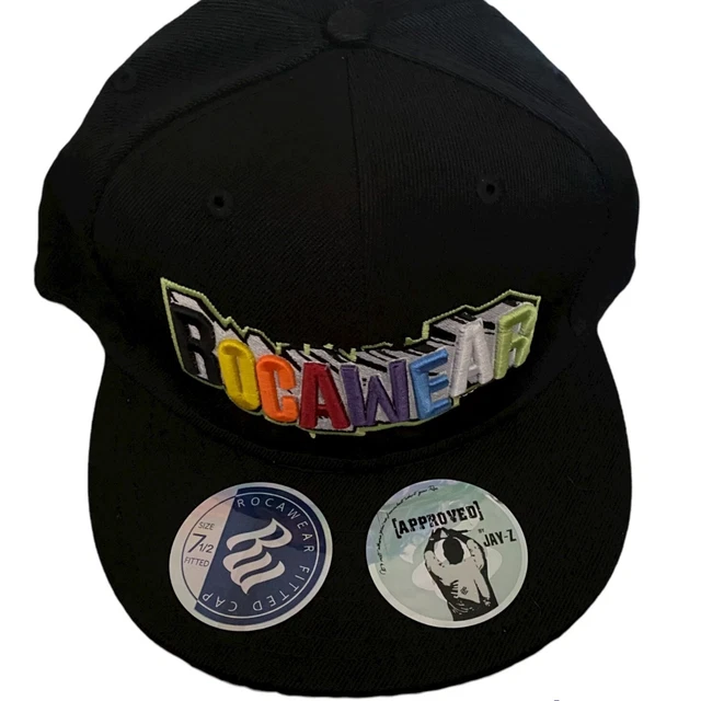 ROCAWEAR JAY Z Baseball Cap Hip Hop Hat Sz 7 3/8 Black w/ Embroidered