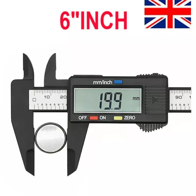 6'' LCD Digital Vernier Caliper Micrometer Measure Tool Gauge Ruler 150mm Black