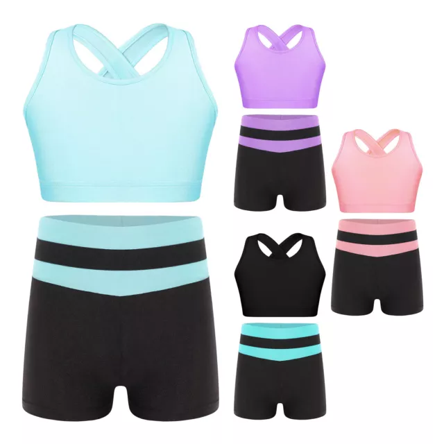 iEFiEL Girls 2 Piece Sports Dance Outfits Gymnastics Crop Top and Booty Shorts