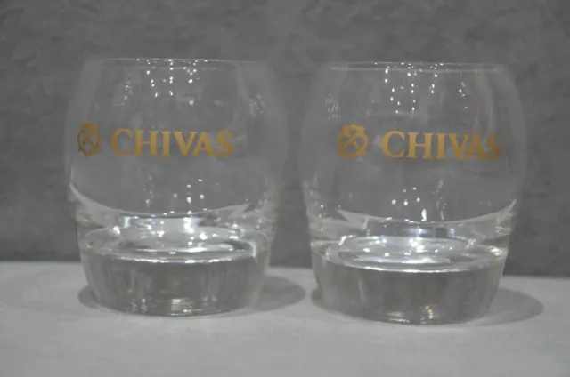2x Chivas Whisky Glass Tumbler 35cl 350ml Weighted Bottom Gold Logo Brand New