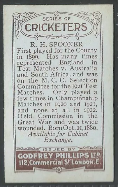 PHILLIPS-CRICKETERS BROWN BACK 1924 (F192)-#079c- LANCASHIRE - SPOONER 2