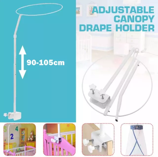 Mosquito Net & Holder Set Clip-on Baby Cot Netting Canopy Drape Stand Accessory