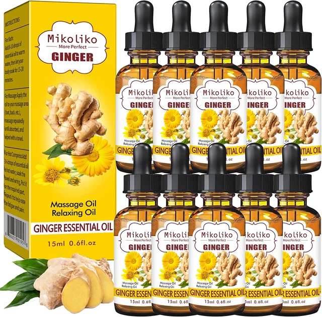 10 Pack Ginger Oil Lymphatic Drainage Massage Oil, Body Massage Oil Belly