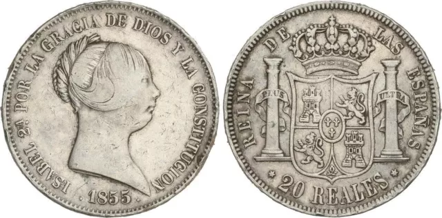 Spain Coin Isabel Ii 20 Reales 1855 Madrid Cal.697 Plata Silver 25,67Gr