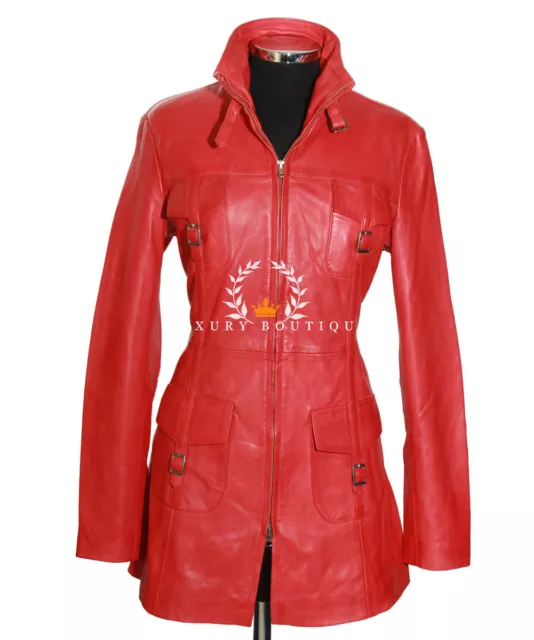 Lauren Red Ladies Smart Military Designer Real Lambskin Leather Fashion Jacket