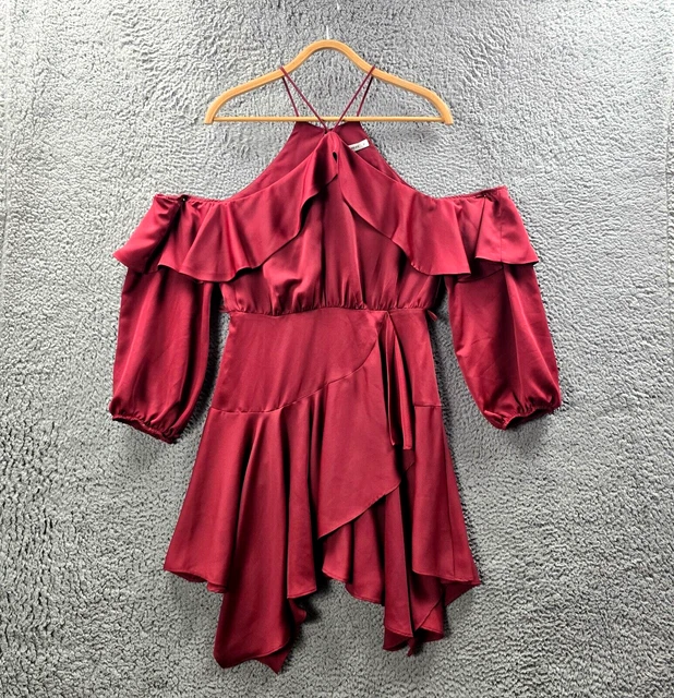 SHEIKE WOMENS A-LINE Dress Size 10 Burgundy Cold Shoulder 3/4 Sleeve Halter  Neck 31.65 - PicClick UK