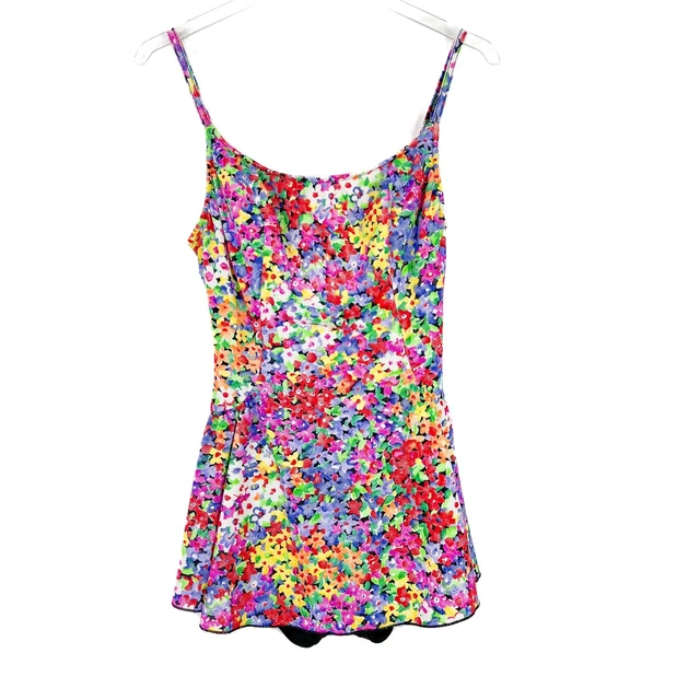 VINTAGE 1990's Cole of California Floral Watercolor Swim Dress One Piece Size 14