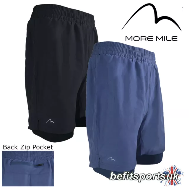 MENS RUNNING SHORTS 2 in 1 MORE MILE CORE GYM TRAINING ZIP POCKETS S M L XL 2XL