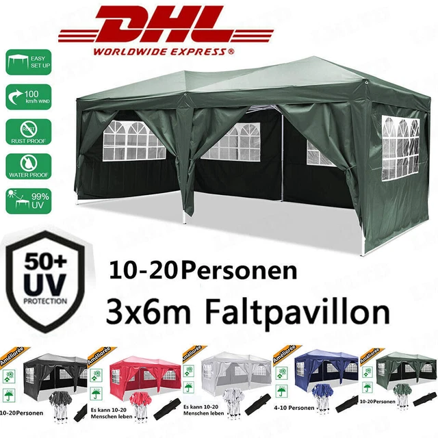 Pavillon Wasserdicht 3x3/3x6M Faltbar Gartenpavillon Partyzelt UV Flatpavillon
