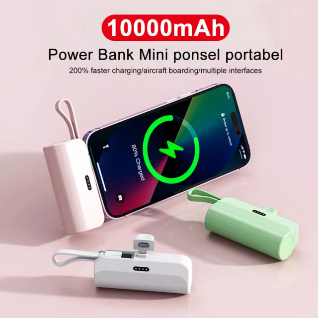 Mini Power Bank 10000mAh Charger External Battery Type-C For iPhone Mobile Phone