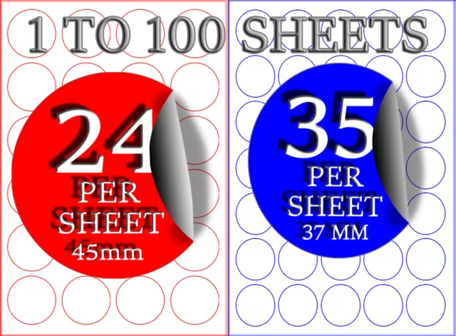 Round Labels On A4 Sheets Various Size Labels Stickers for Laser Inkjet Printers