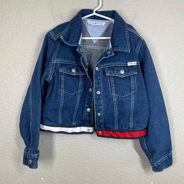 Tommy Hilfiger Girls Jean Denim Jacket Blue Button Up Pockets Long Sleeves