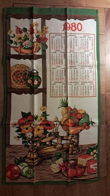 Lot 4 Torchons Vintage 1982 – Calendrier Tissus Chaton Voiture Ets Candillier