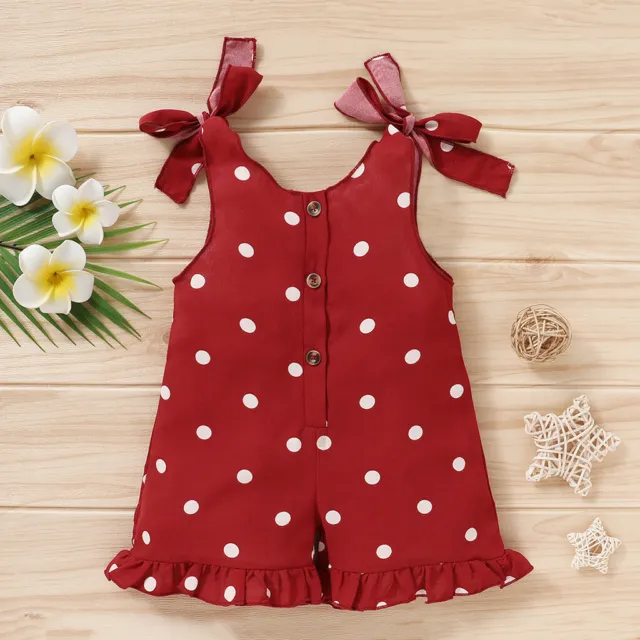 Toddler Baby Girls Sleeveless Dot Print Ruffles Suspender Romper Jumpsuit