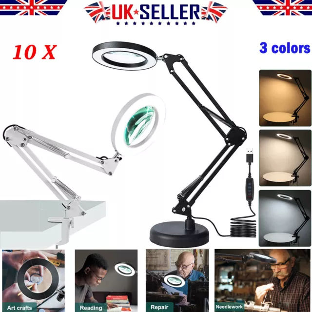 10x Magnifier Glass LED Desk Lamp With Light Stand Clamp Beauty Magnifying Lamp