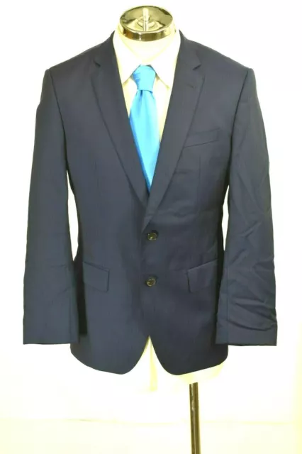 Hugo Boss Mens Blue Huge/Genius Trim Fit Solid Wool Suit Jacket Button Close 40R