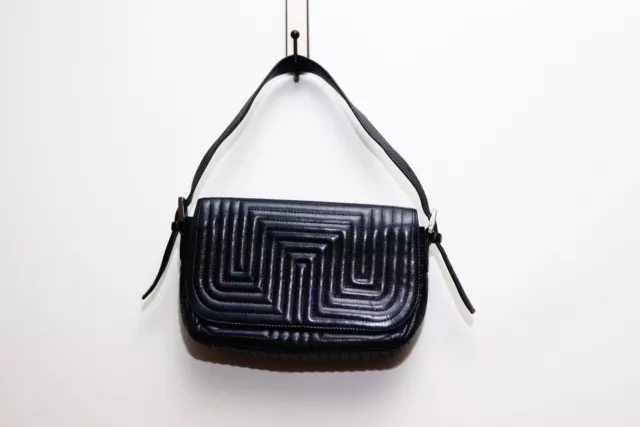 Vintage Bally Black Quilted Leather Handbag Clutch