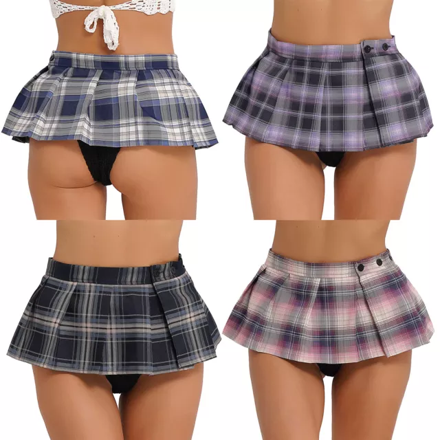 Sexy Women Schoolgirl Short Skirt Micro Mini Skirts Plaid Pleated Skater Skirt