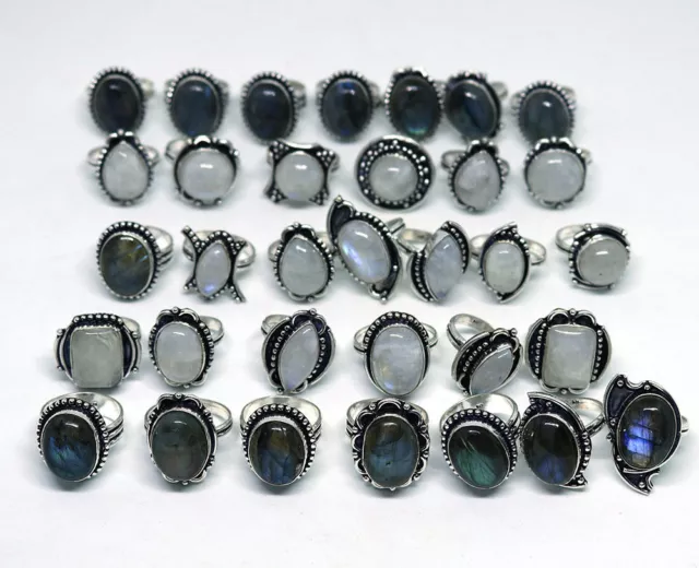Labradorite / Arc en Ciel Gemme 925 Argent Sterling Revêtement Bagues en Gros