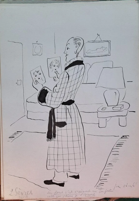 Grand dessin original à l'encre et plume, escrimeur années 30